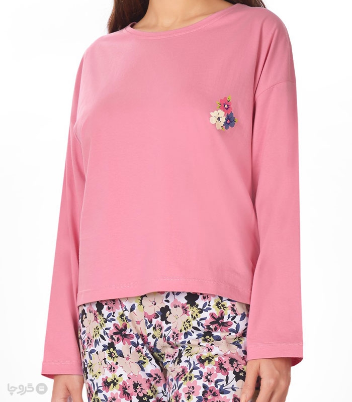 تیشرت آستین بلند زنانه نخی ناربن کد WT3983 طرح گلنوش