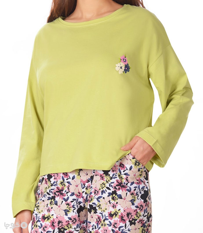 تیشرت آستین بلند زنانه نخی ناربن کد WT3983 طرح گلنوش