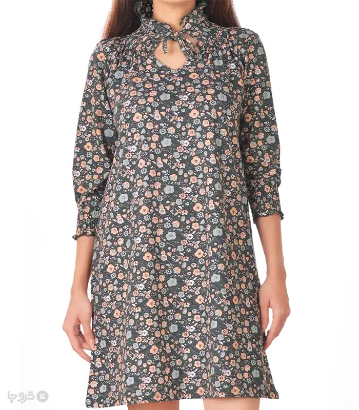 پیراهن آستین بلند زنانه نخی ناربن کد WD3957 طرح نقشینه