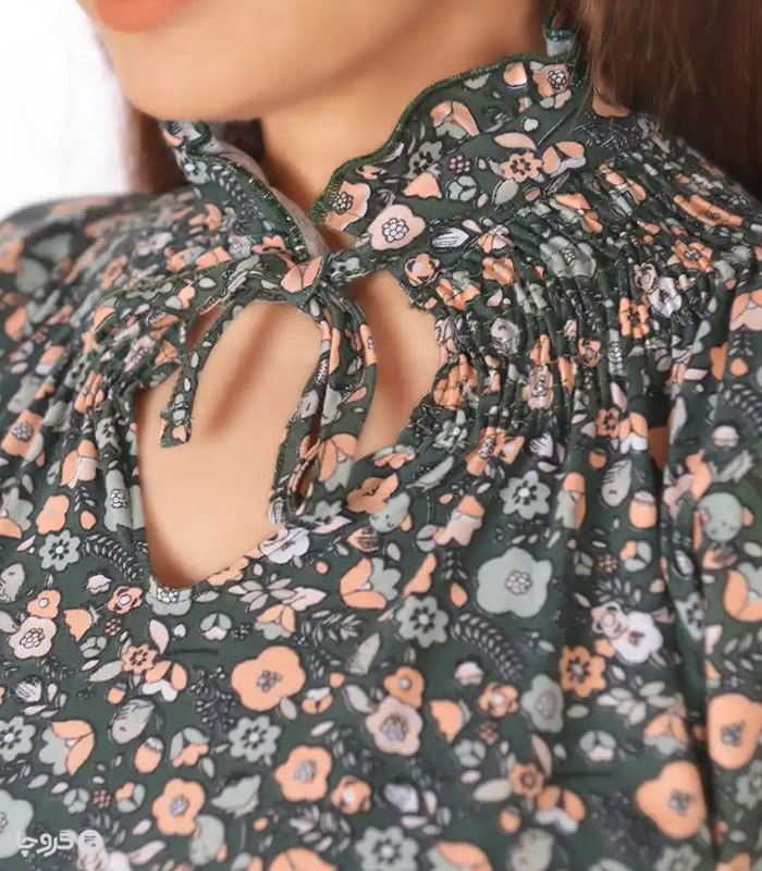 پیراهن آستین بلند زنانه نخی ناربن کد WD3957 طرح نقشینه