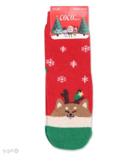 خرید جوراب پشمی نیم ساق زنانه کوکو اند هانا طرح سگ با نمک
