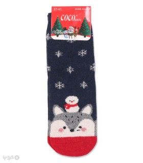 خرید جوراب پشمی نیم ساق زنانه کوکو اند هانا طرح گرگ کریسمسی