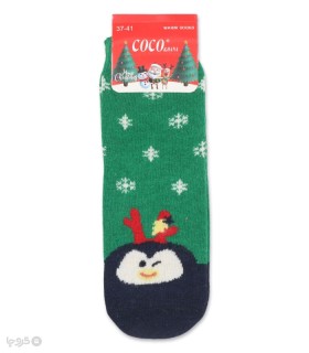 خرید جوراب پشمی نیم ساق زنانه کوکو اند هانا طرح پنگوئن شاخدار