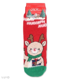 خرید جوراب پشمی نیم ساق زنانه کوکو اند هانا طرح خوک کریسمسی