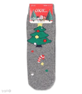 خرید جوراب پشمی نیم ساق زنانه کوکو اند هانا طرح درخت کریسمس