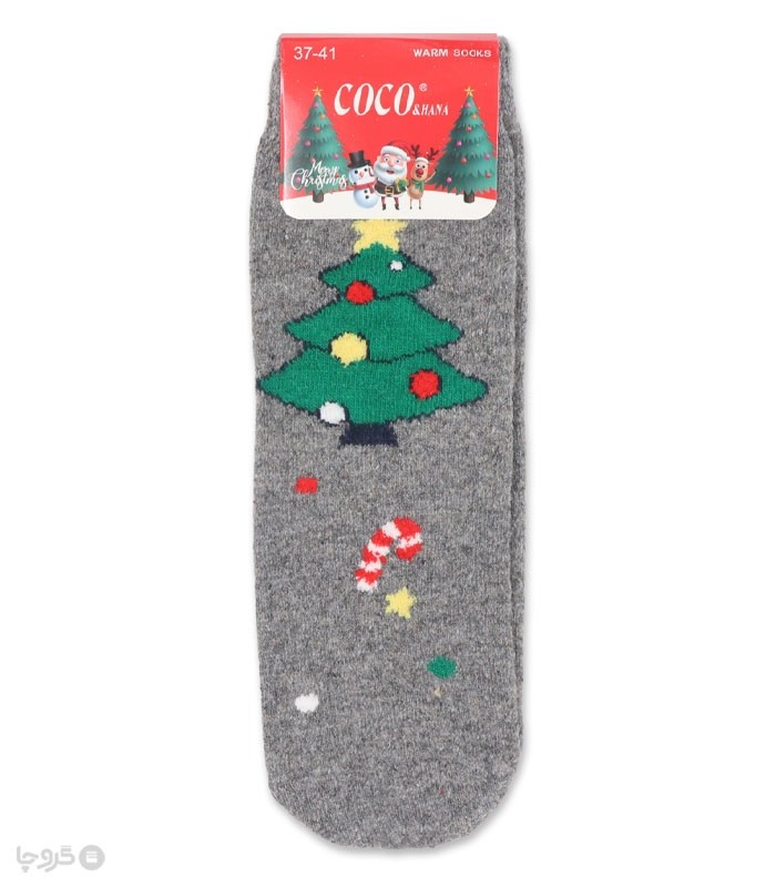 خرید جوراب پشمی نیم ساق زنانه کوکو اند هانا طرح درخت کریسمس