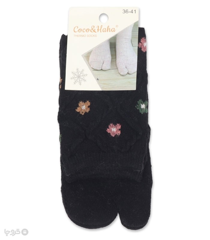 جوراب پشمی ساقدار زنانه انگشتی کوکو اند هانا طرح گل ریز