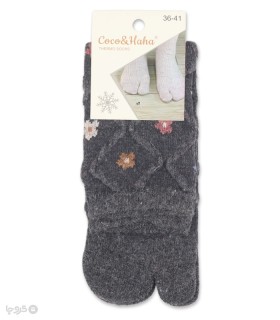 جوراب پشمی ساقدار زنانه انگشتی کوکو اند هانا طرح گل ریز