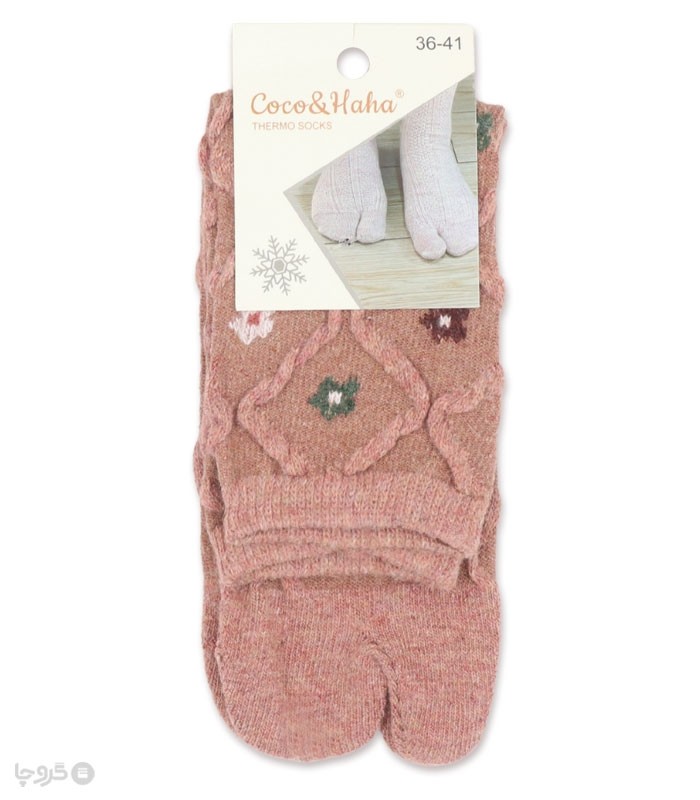 جوراب پشمی ساقدار زنانه انگشتی کوکو اند هانا طرح گل ریز