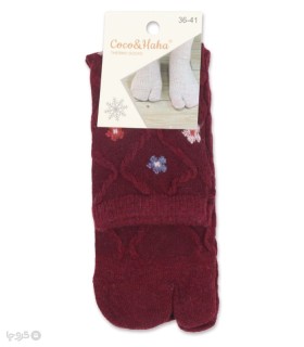 خرید جوراب پشمی ساقدار زنانه انگشتی کوکو اند هانا طرح گل ریز