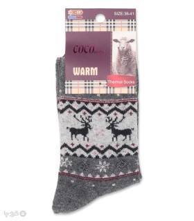 خرید جوراب پشمی حوله‌ای ساقدار زنانه Coco & Hana طرح گوزن و دونه برف