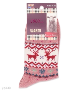 جوراب پشمی ساقدار زنانه Coco & Hana طرح گوزن و دونه برف