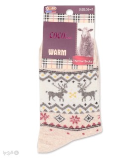 خرید جوراب پشمی حوله‌ای ساقدار زنانه Coco & Hana طرح گوزن و دونه برف