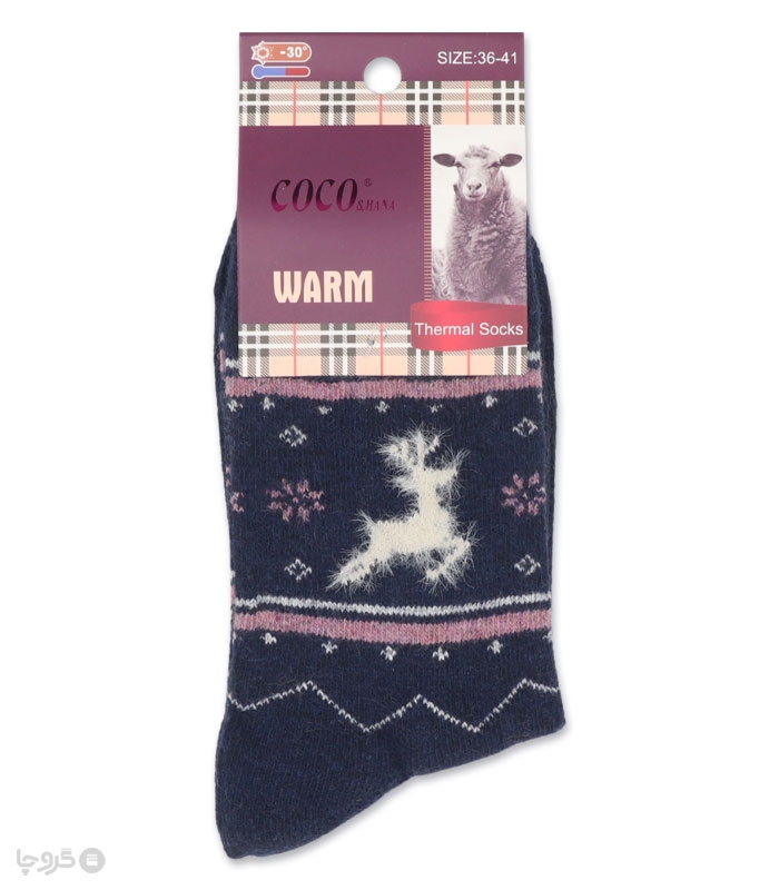 جوراب پشمی ساقدار زنانه Coco & Hana طرح گوزن موهر