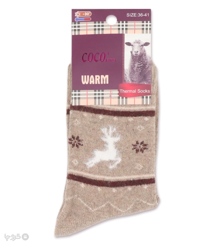 جوراب پشمی ساقدار زنانه Coco & Hana طرح گوزن موهر