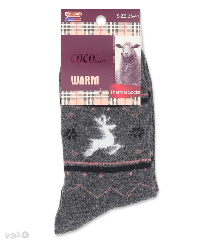 جوراب پشمی ساقدار زنانه Coco & Hana طرح گوزن موهر