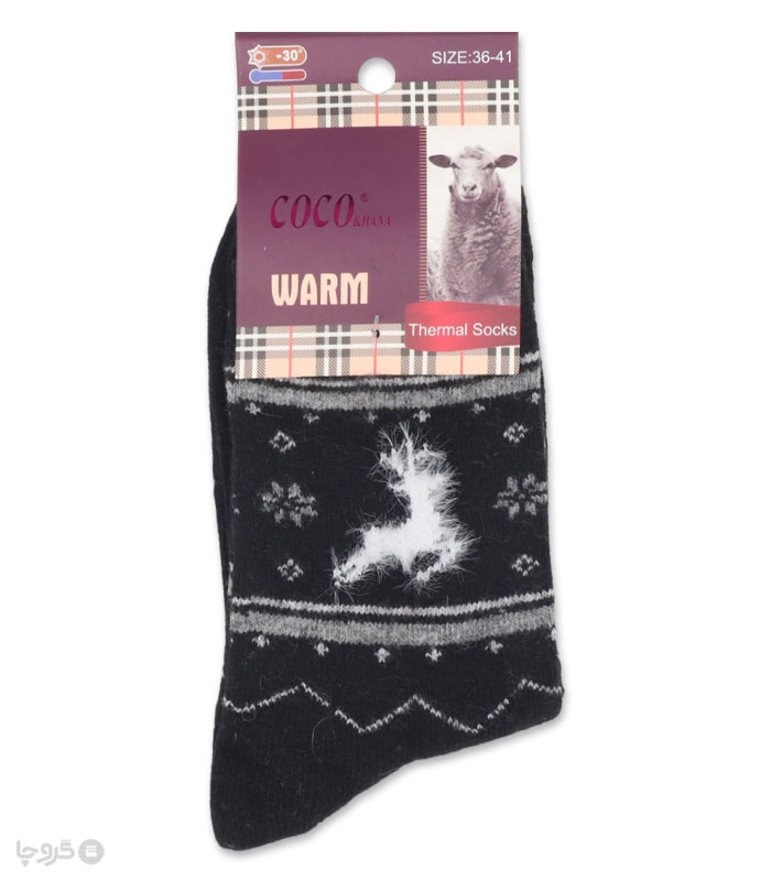 جوراب پشمی ساقدار زنانه Coco & Hana طرح گوزن موهر