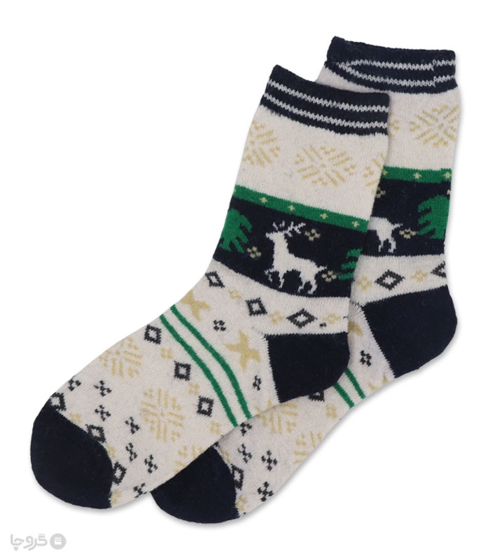 جوراب پشمی Coco & Hana ساقدار زنانه طرح گوزن هندسی