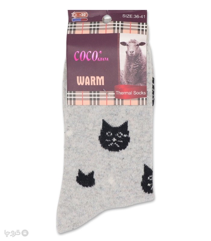 جوراب پشمی ساقدار زنانه کوکو اند هانا طرح Cat