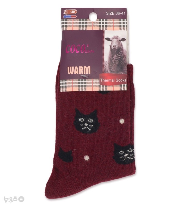 جوراب پشمی ساقدار زنانه کوکو اند هانا طرح Cat
