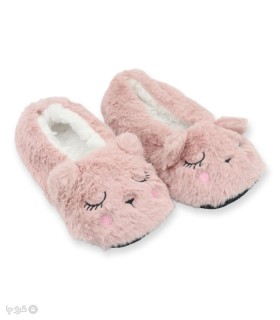 خرید پاپوش پشمی گوشدار کف استپدار طرح خرگوش لپ گلی