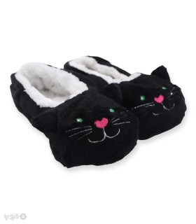 خرید پاپوش پشمی گوشدار کف استپدار طرح گربه خوشحال