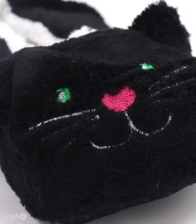 پاپوش پشمی گوشدار کف استپدار طرح گربه خوشحال