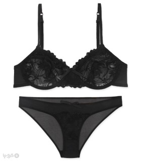 خرید ست شورت و سوتین توری فنردار بارون گلدوزی کد 316