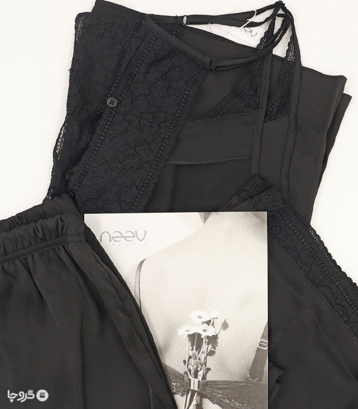 ست شلوار و تاپ بندی ساتن و دانتل نیو کد Tyra