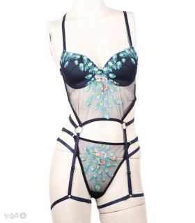 خرید ست بند جوراب و دو شورت و سوتین کاپدار فنردار برتا گلدوزی کد 6500N