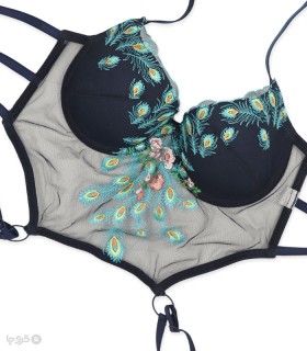 ست بند جوراب و دو شورت و سوتین کاپدار فنردار برتا گلدوزی کد 6500N