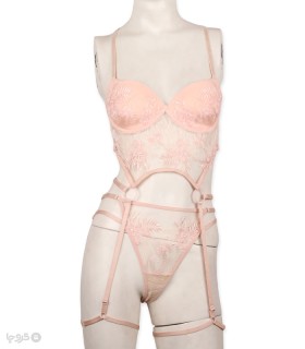 خرید ست بند جوراب و دو شورت و سوتین کاپدار فنردار برتا گلدوزی کد 6500P