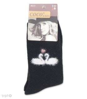 خرید جوراب پشمی حوله‌ای  ساقدار زنانه کوکو اند هانا طرح قو