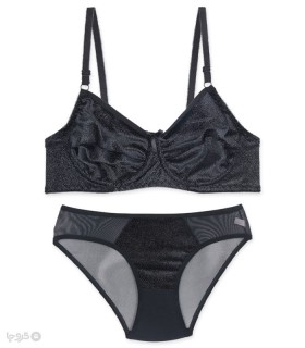 ست شورت و سوتین تور و مخمل فنردار ژوبین کد 3047 طرح خالخالی ریز 