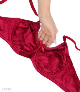 ست شورت و سوتین تور و مخمل فنردار ژوبین کد 3047 طرح گل