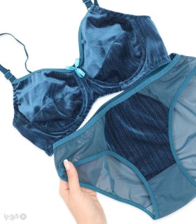 ست شورت و سوتین تور و مخمل فنردار ژوبین کد 3047 طرح رینگی شاین