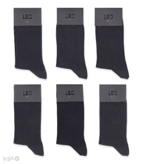 پک جوراب ساقدار مردانه لئو کد 120 سرمه‌ای خاکستری - جعبه 6 جفتی