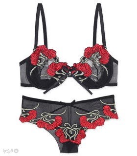 خرید ست شورت و سوتین توری فنردار بارون گلدوزی کد S6 مدل 02