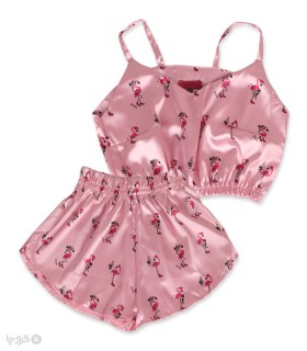 خرید ست شلوارک و تاپ ساتن Bereta برتا کد 9014 طرح فلامینگو