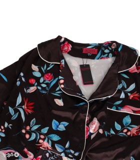 ست لباس خواب راحتی شلوارک و بلوز ساتن برتا کد 9013 طرح گل