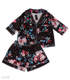 خرید ست لباس خواب راحتی شلوارک و بلوز ساتن برتا کد 9013 طرح گل