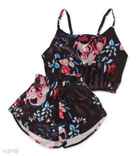 خرید ست شلوارک و تاپ ساتن برتا کد 9014 طرح گل