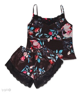 خرید ست شلوارک و تاپ ساتن برتا کد 9019 طرح گل