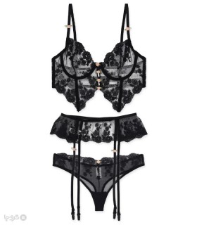 خرید ست بند جوراب و شورت و سوتین توری فنردار برتا گلدوزی کد 4080NS