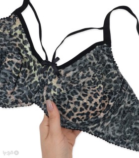 ست شورت و سوتین توری فنردار هارنس ژوبین کد 1347 طرح پلنگی