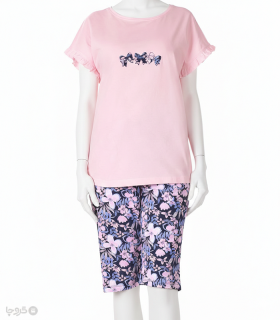 ست شلوارک و تیشرت نخی ناربن کد WS4027 طرح الیزابت