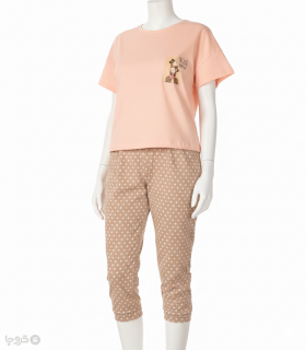 ست شلوار و تیشرت نخی ناربن کد WS4002 طرح دوستی