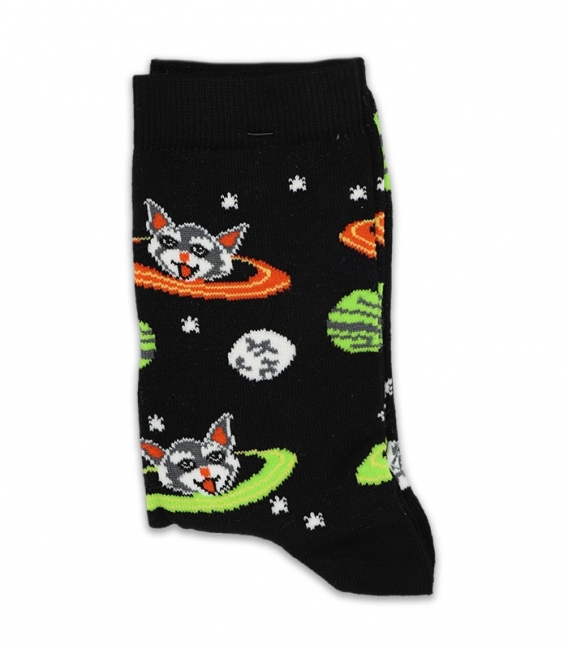 جوراب ساقدار Chetic چتیک طرح گربه کهکشانی مشکی