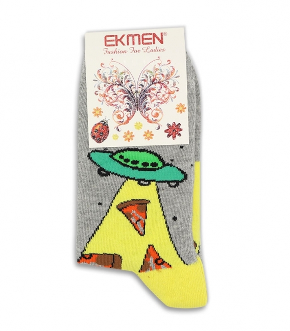 جوراب ساقدار Ekmen اکمن طرح UFO و پیتزا خاکستری