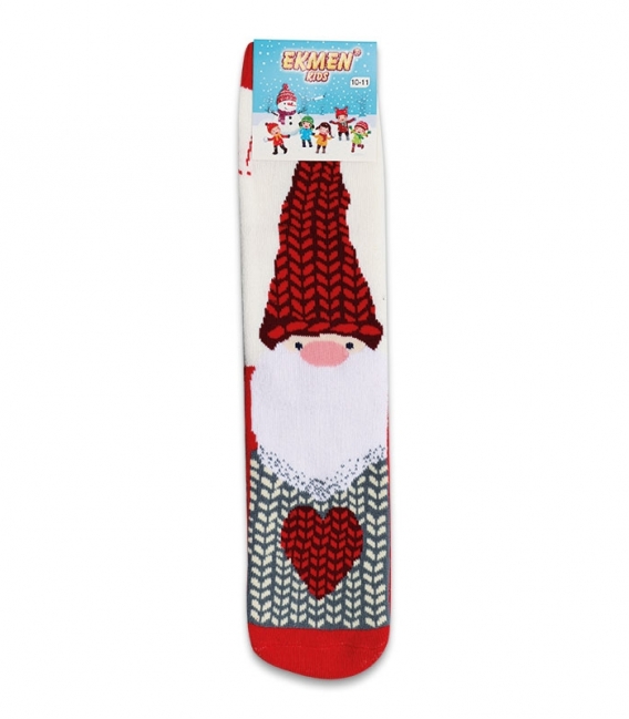 جوراب حوله‌ای بچگانه ساقدار Ekmen طرح بابانوئل سفید قرمز